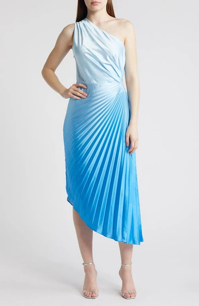 Adelyn Rae Madina Ombré Pleated One-Shoulder Dress Blue at Nordstrom,