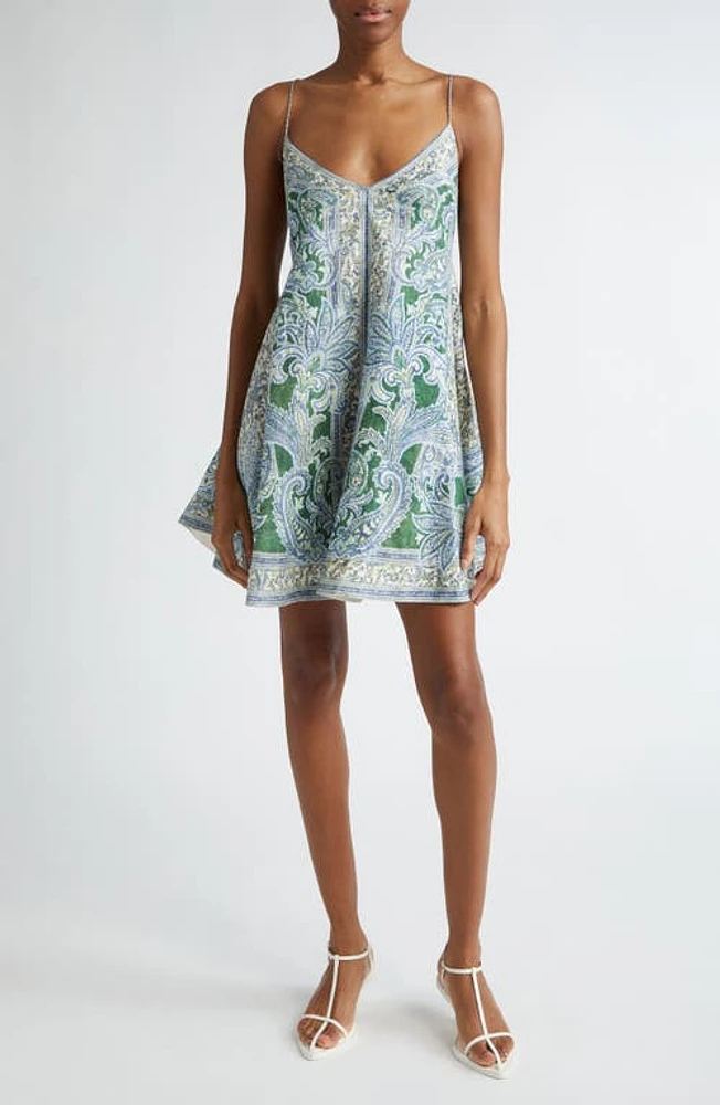 Zimmermann Ottie Paisley Print Linen Minidress Green at Nordstrom,