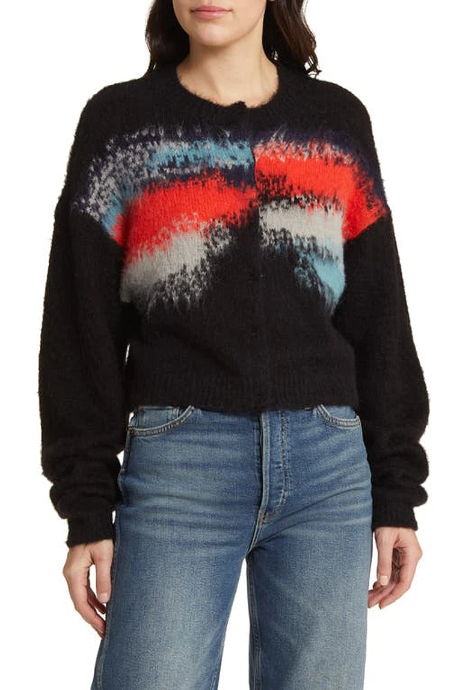 Re/Done Intarsia Stripe Cardigan Black Multi at Nordstrom,