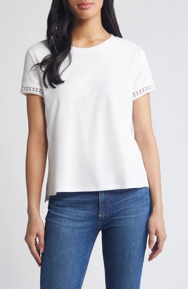 Vince Camuto Lace Trim Crewneck T-Shirt Ultra White at Nordstrom,