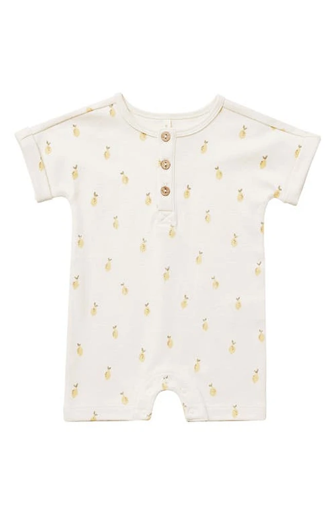 QUINCY MAE Lemon Print Organic Cotton Henley Romper Ivory Lemons at Nordstrom,