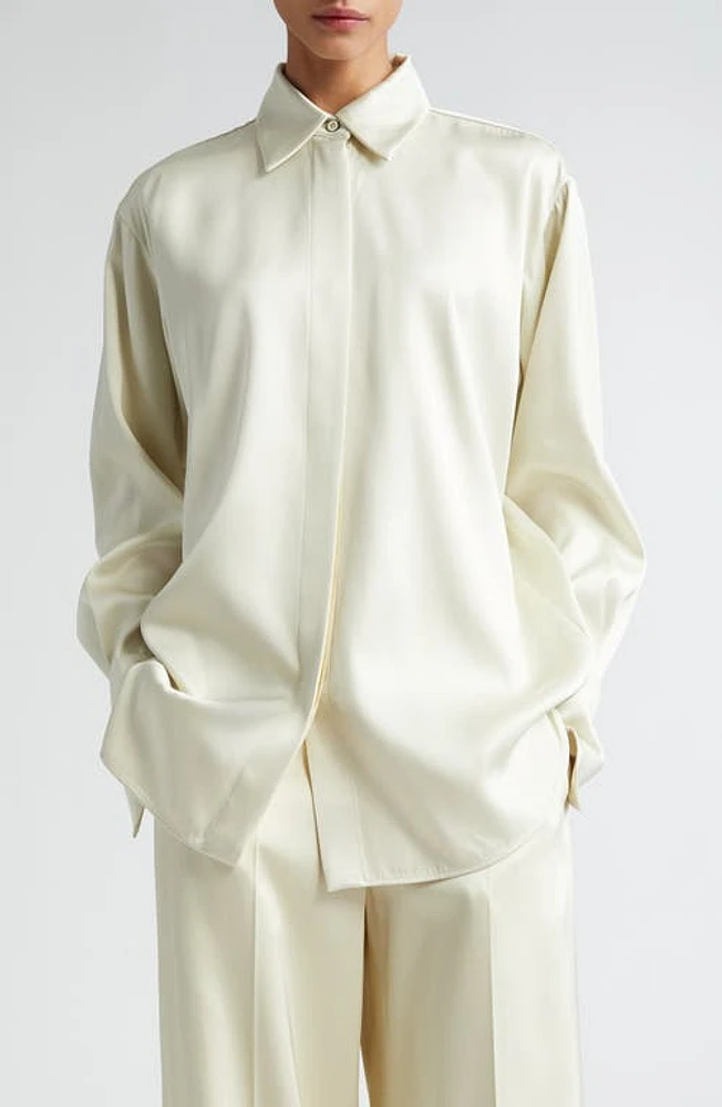 Jil Sander Relaxed Fit Satin Button-Up Shirt 280 Natural at Nordstrom, Us