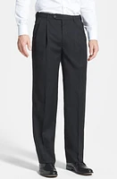 Berle Self Sizer Waist Pleated Classic Fit Wool Gabardine Dress Pants Charcoal at Nordstrom, X Unhemmed