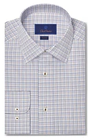 David Donahue Trim Fit Microcheck Dress Shirt Blue/Chocolate at Nordstrom,