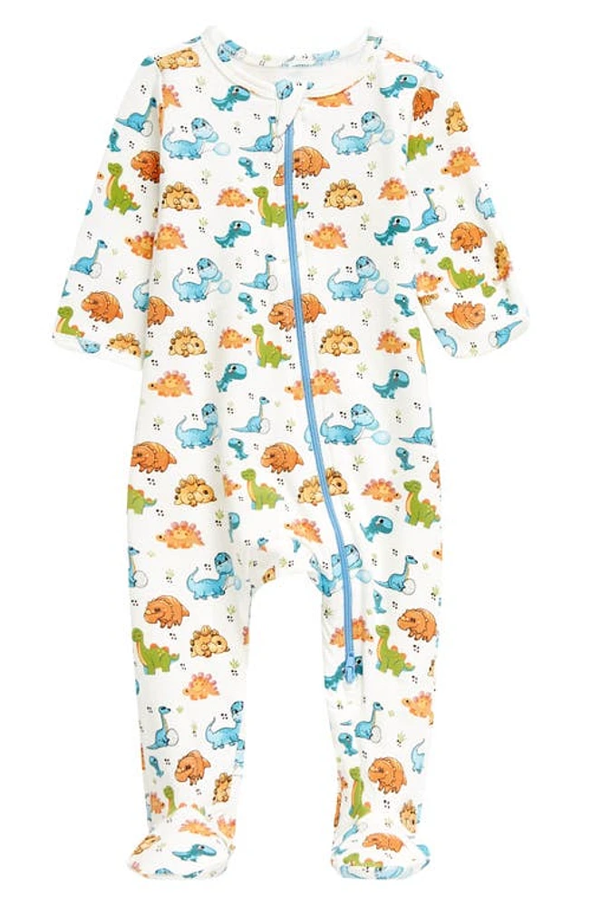 Norani Baby Dinos Stretch Organic Cotton Footie Orange/Blue at Nordstrom,