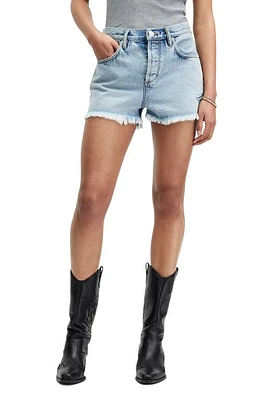 AllSaints Heidi Frayed High Waist Denim Shorts Light Indigo at Nordstrom,