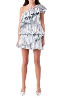 Endless Rose One-Shoulder Metallic Tiered Minidress Silver at Nordstrom,