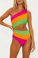 Beach Riot Joyce Stripe Cutout One-Piece Swimsuit Neon Sunset Colorblock at Nordstrom,