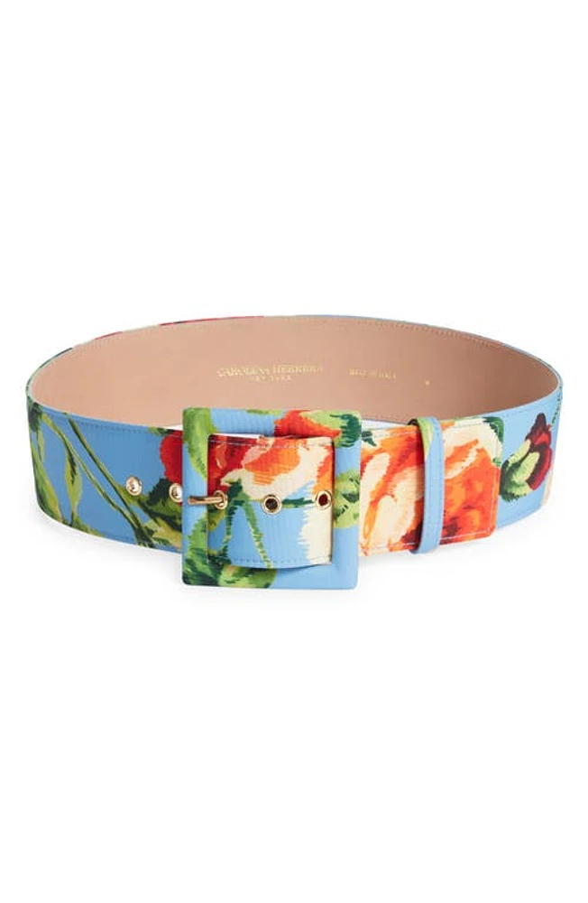 Carolina Herrera Icon Floral Wide Belt in Lake Blue Multi 478 at Nordstrom, Size Medium