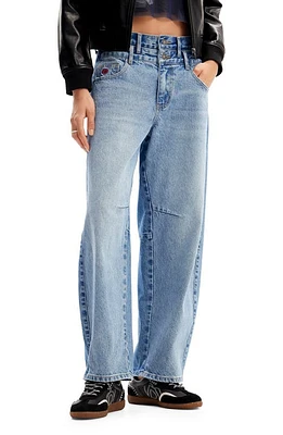 Desigual Double Waist Balloon Leg Jeans in Blue at Nordstrom, Size 38