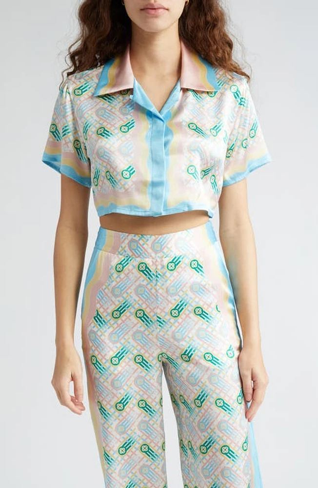 Casablanca Ping Pong Crop Silk Camp Shirt Print at Nordstrom, Us