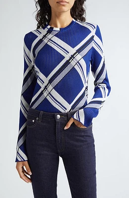 burberry Jacquard Check Silk Rib Sweater Knight Ip at Nordstrom,