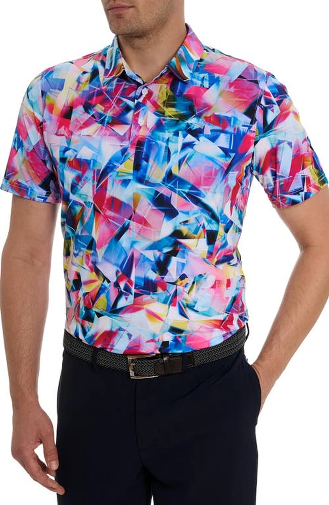 Robert Graham Color Up Abstract Print Performance Golf Polo Blue Pink Multi at Nordstrom,