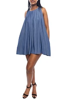 Dai Moda Sleeveless Stretch Chambray Trapeze Minidress Blue at Nordstrom,