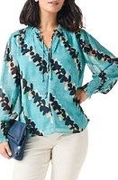 NIC+ZOE Rolling Reef Print Tie Neck Top Aqua Multi at Nordstrom