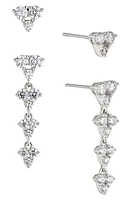 Nadri Pave the Way Set of 2 Crystal Stud & Linear Drop Earrings in Rhodium at Nordstrom