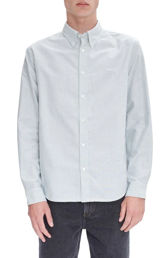 A. P.C. Chemise Greg Stripe Organic Cotton Button-Down Shirt Green at Nordstrom,