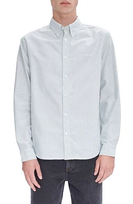 A. P.C. Chemise Greg Stripe Organic Cotton Button-Down Shirt Green at Nordstrom,