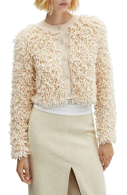 MANGO Textured Crop Cardigan Ecru at Nordstrom,