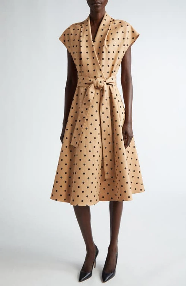 Carolina Herrera Polka Dot Tie Strap Dress Tan Multi at Nordstrom,