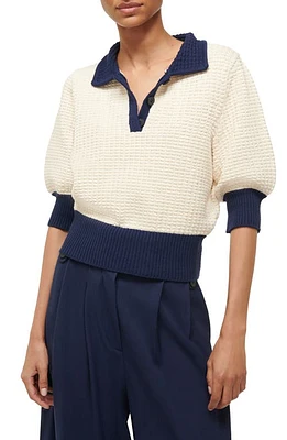 STAUD Altea Cotton Blend Sweater Ivory/Navy at Nordstrom,