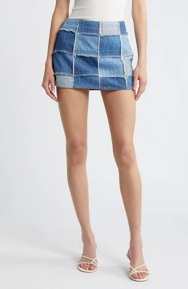 FRAME The '70s Patchwork Denim Miniskirt Road Trip at