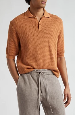 De Bonne Facture Honeycomb Knit Polo Sienna at Nordstrom,