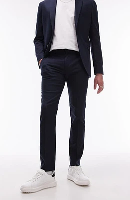 Topman Skinny Fit Textured Dress Pants Dark Blue at Nordstrom, X