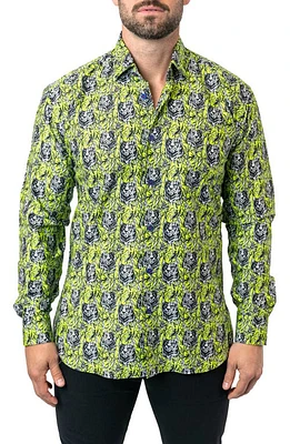 Maceoo Fibonacci Jungle Cotton Button-Up Shirt Green at Nordstrom,