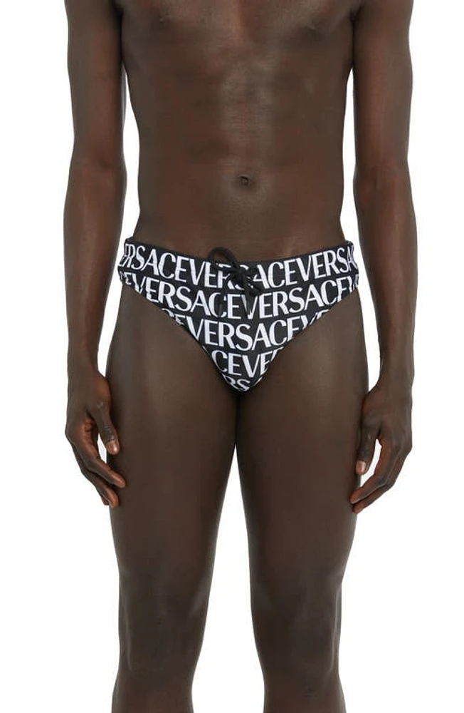 Versace Logo Swim Briefs 5B040-Black White at Nordstrom,