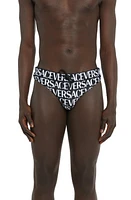 Versace Logo Swim Briefs 5B040-Black White at Nordstrom,