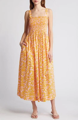 Liberty London Voyage Floral Smocked Maxi Sundress Yellow at Nordstrom,