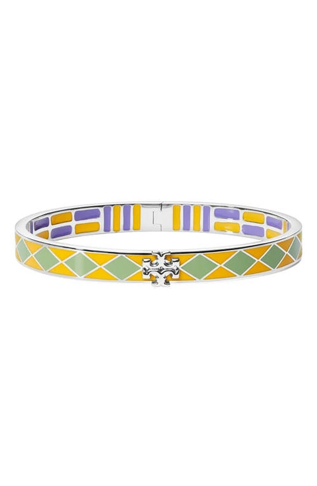 Tory Burch Kira Enamel Cuff Bracelet in Tory Silver/freesia/foliage at Nordstrom, Size Medium