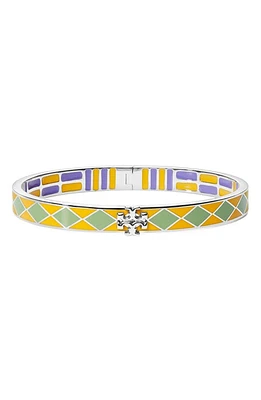 Tory Burch Kira Enamel Cuff Bracelet in Tory Silver/freesia/foliage at Nordstrom, Size Medium