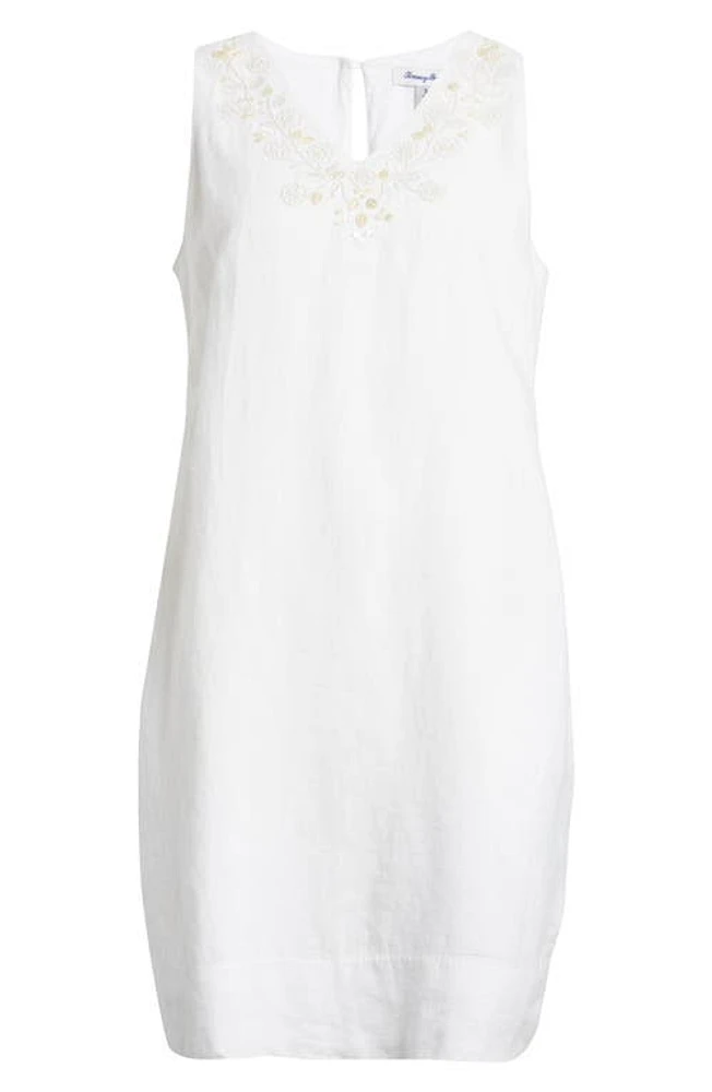 Tommy Bahama Two Palms Beaded Floral Embroidered Linen Shift Minidress White at Nordstrom,