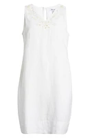 Tommy Bahama Two Palms Beaded Floral Embroidered Linen Shift Minidress White at Nordstrom,