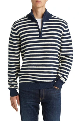 Schott NYC Stripe Waffle Knit Quarter Zip Pullover Navy at Nordstrom,