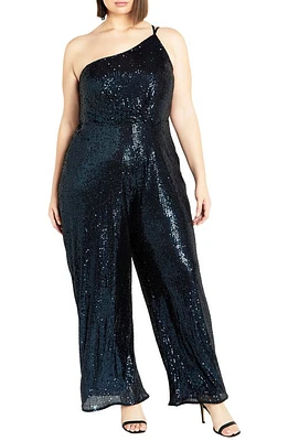 City Chic Savanna Sequin One-Shoulder Jumpsuit at