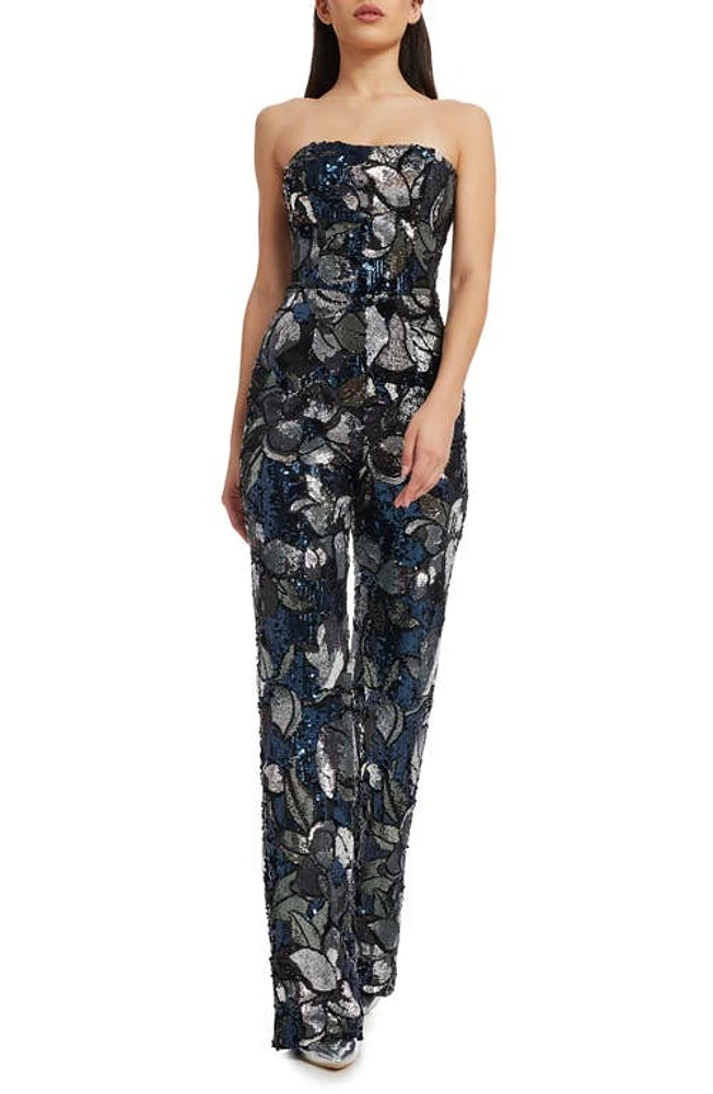 Dress the Population Andy Sequin Strapless Jumpsuit Navy Multi at Nordstrom,