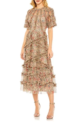 Mac Duggal Floral Flutter Sleeve Ruffle Mesh A-Line Dress Multi at Nordstrom,