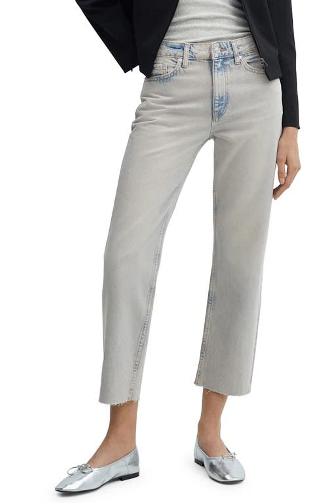 MANGO Raw Hem Mid Rise Crop Straight Leg Jeans in Light Blue at Nordstrom, Size 2