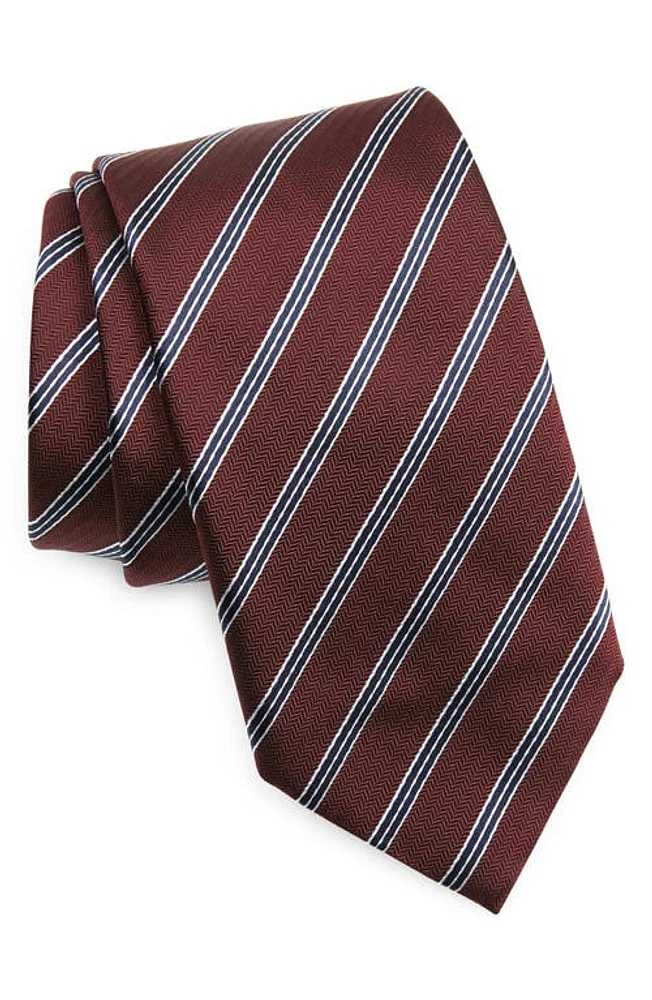 ZEGNA TIES Brera Regimental Stripe Silk Tie in Burgundy at Nordstrom