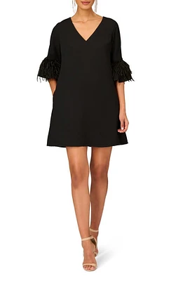 Aidan Mattox by Adrianna Papell Feather Bell Sleeve Shift Cocktail Dress Black at Nordstrom,