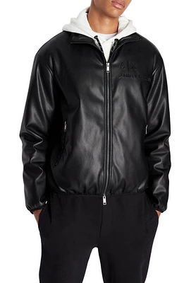 Armani Exchange Logo Embroidery Faux Leather Jacket in Black at Nordstrom, Size X-Large