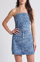 VERO MODA Frigga Jacqaurd Strapless Denim Top Light Blue at Nordstrom,