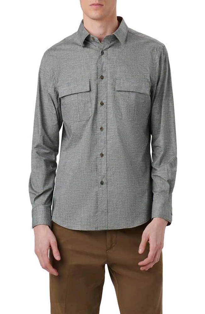 Bugatchi Jasper Shaped Fit Heather Stretch Chambray Button-Up Shirt Khaki at Nordstrom,