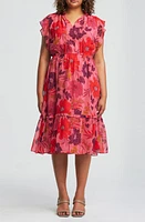 Estelle Delta Floral Tiered Midi Dress Pink at Nordstrom,