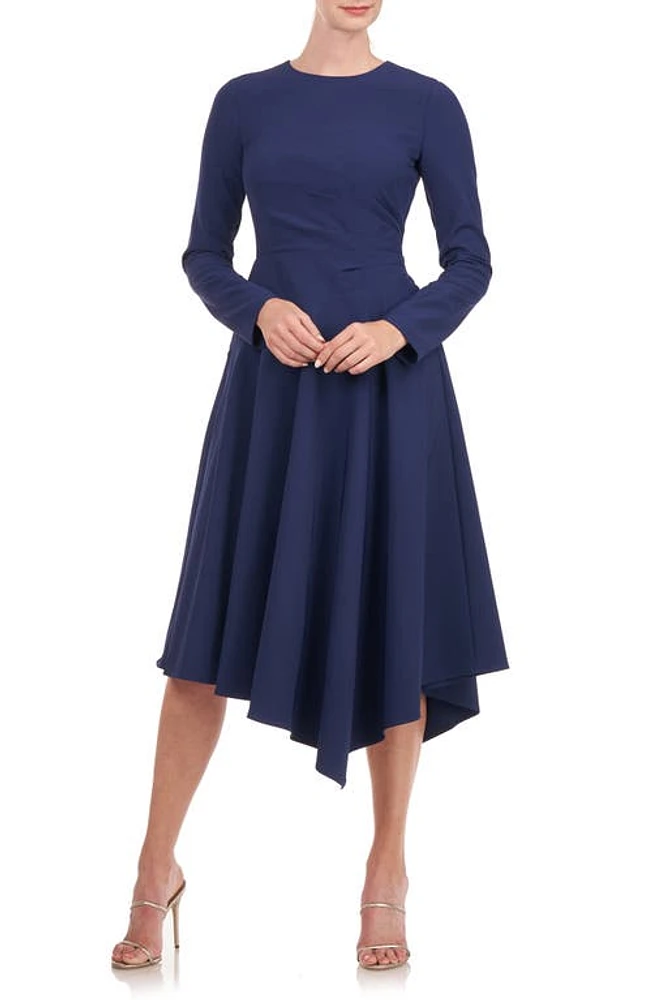 Kay Unger Ula Long Sleeve Midi Dress in Deep Navy at Nordstrom, Size 4