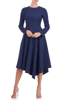 Kay Unger Ula Long Sleeve Midi Dress in Deep Navy at Nordstrom, Size 4