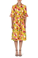 Carolina Herrera Floral Print Ruffle Cuff Cotton Shirtdress Taxi Cab Multi at Nordstrom,